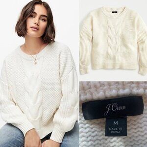 J. CREW Cable Knit Balloon Sleeve Crew Sweater M